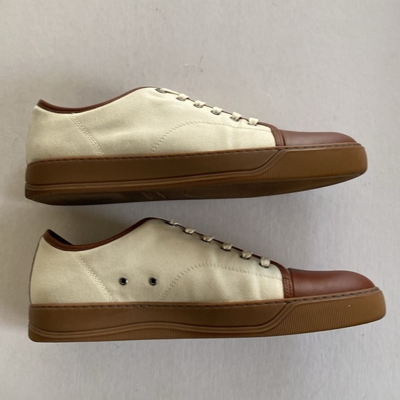 LANVIN Men’s Cream/Brown Lace Up Sneakers Size 11 - Picture 4 of 9